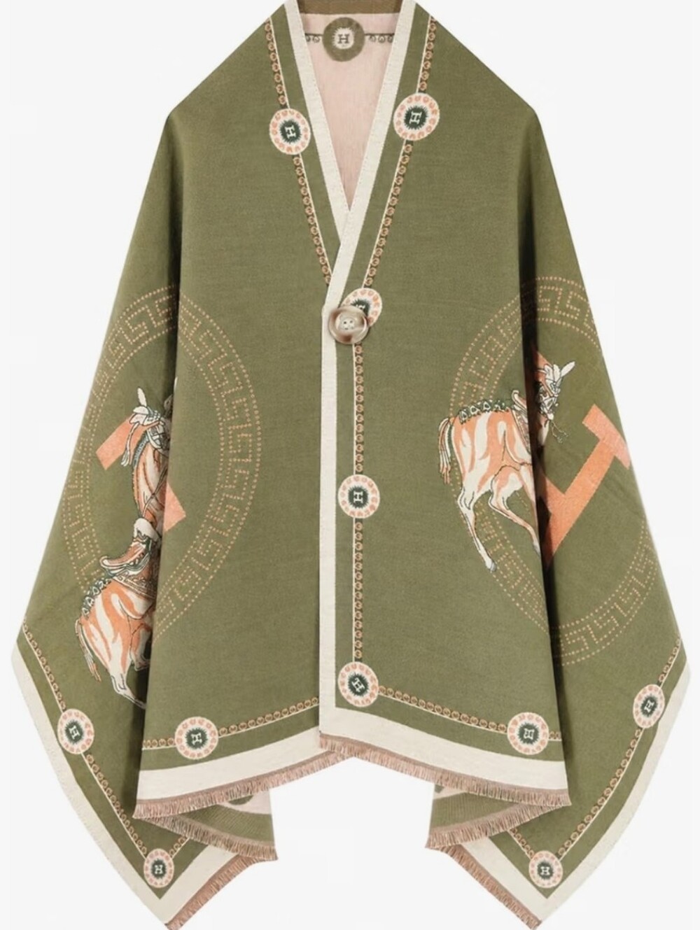 🟠Sale!! 28"×71" Stylish Equestrian Design Soft Shawl Wrap Scarf with Button